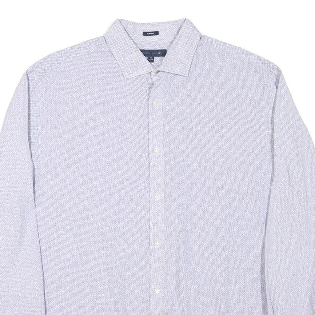 TOMMY HILFIGER Mens White Patterned Shirt XL Cotton Blend Long Sleeve Button