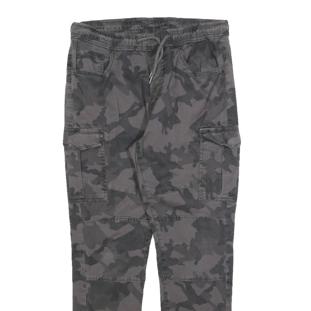 FSBN Mens Cotton Blend Black Camouflage Slim Drawstring Trousers W30 L27