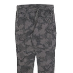 FSBN Mens Cotton Blend Black Camouflage Slim Drawstring Trousers W30 L27