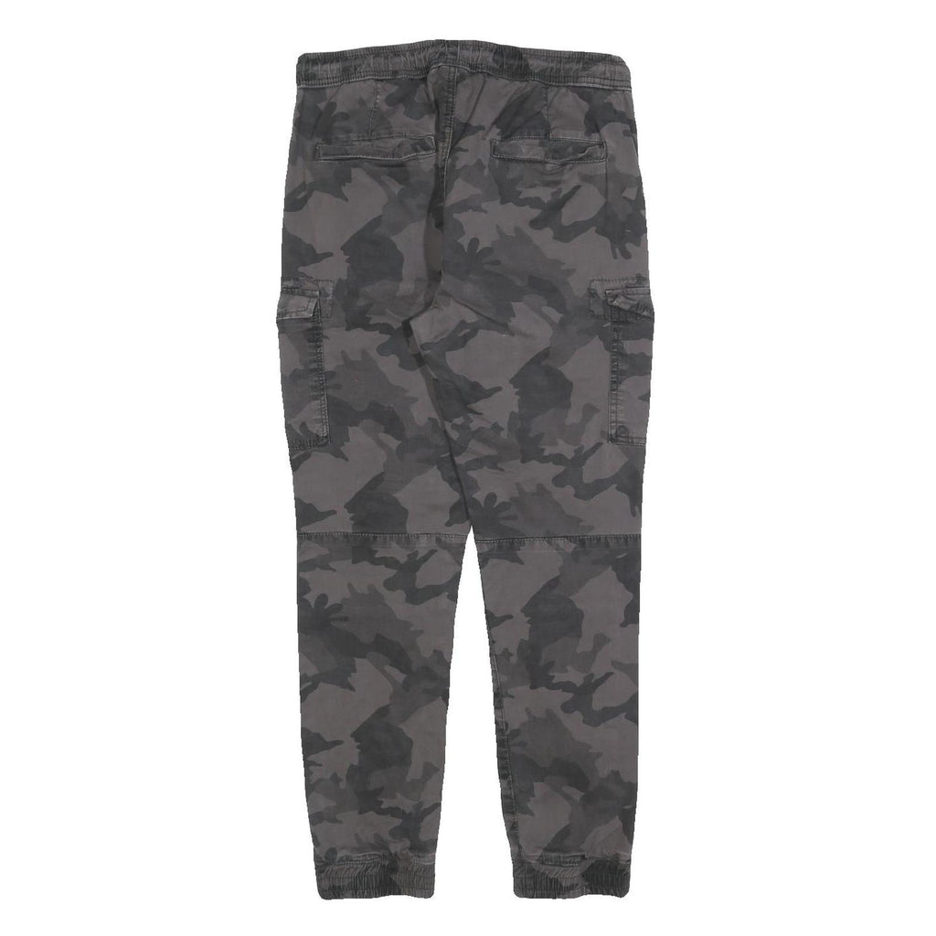 FSBN Mens Cotton Blend Black Camouflage Slim Drawstring Trousers W30 L27