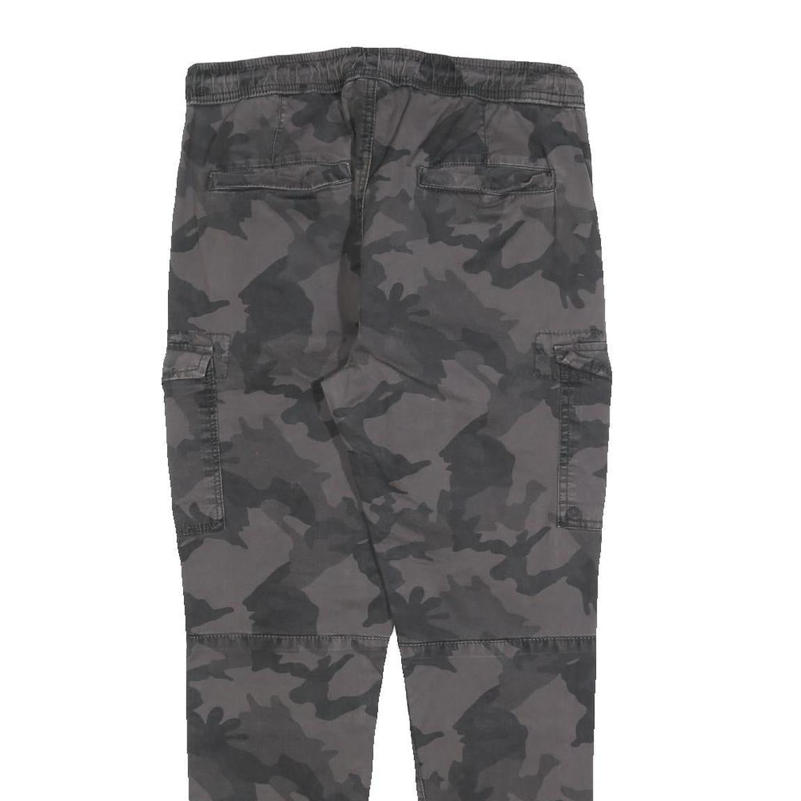 FSBN Mens Cotton Blend Black Camouflage Slim Drawstring Trousers W30 L27