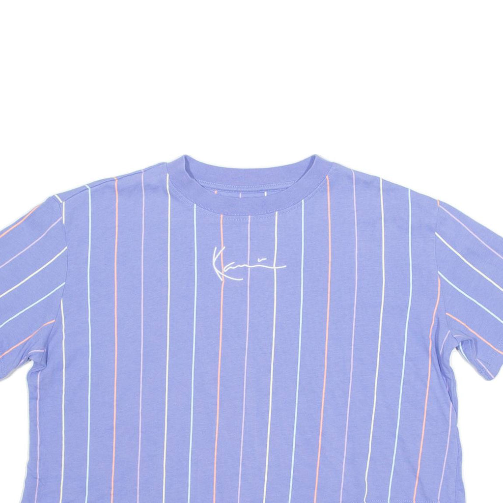 KARL KANI Cropped Pinstripe Mens T-Shirt Purple Crew Neck XS