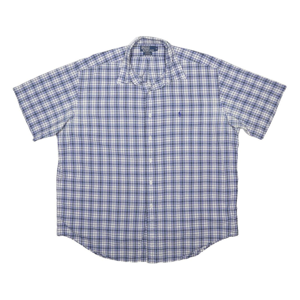 POLO RALPH LAUREN Mens Blue & White Checked Shirt XL Short Sleeve Cotton Casual