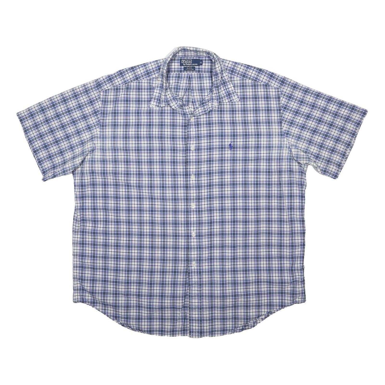 POLO RALPH LAUREN Mens Blue & White Checked Shirt XL Short Sleeve Cotton Casual