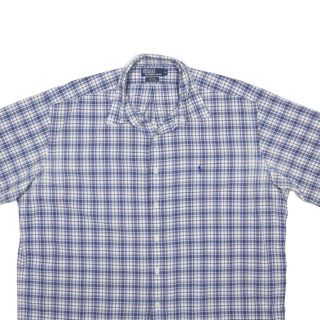 POLO RALPH LAUREN Mens Blue & White Checked Shirt XL Short Sleeve Cotton Casual