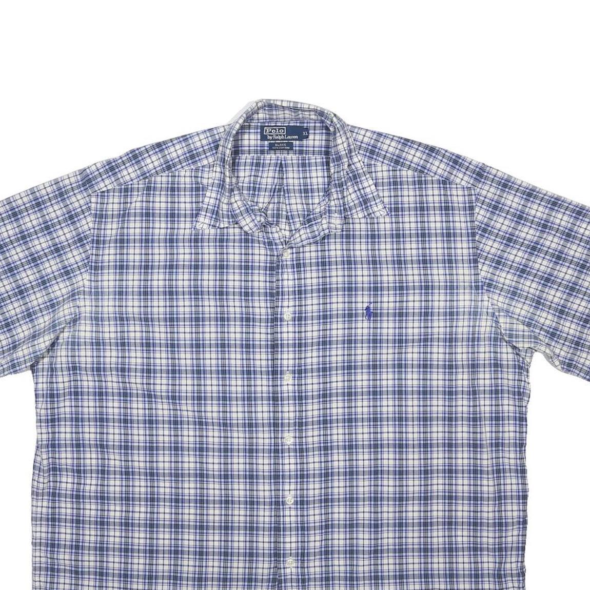 POLO RALPH LAUREN Mens Blue & White Checked Shirt XL Short Sleeve Cotton Casual