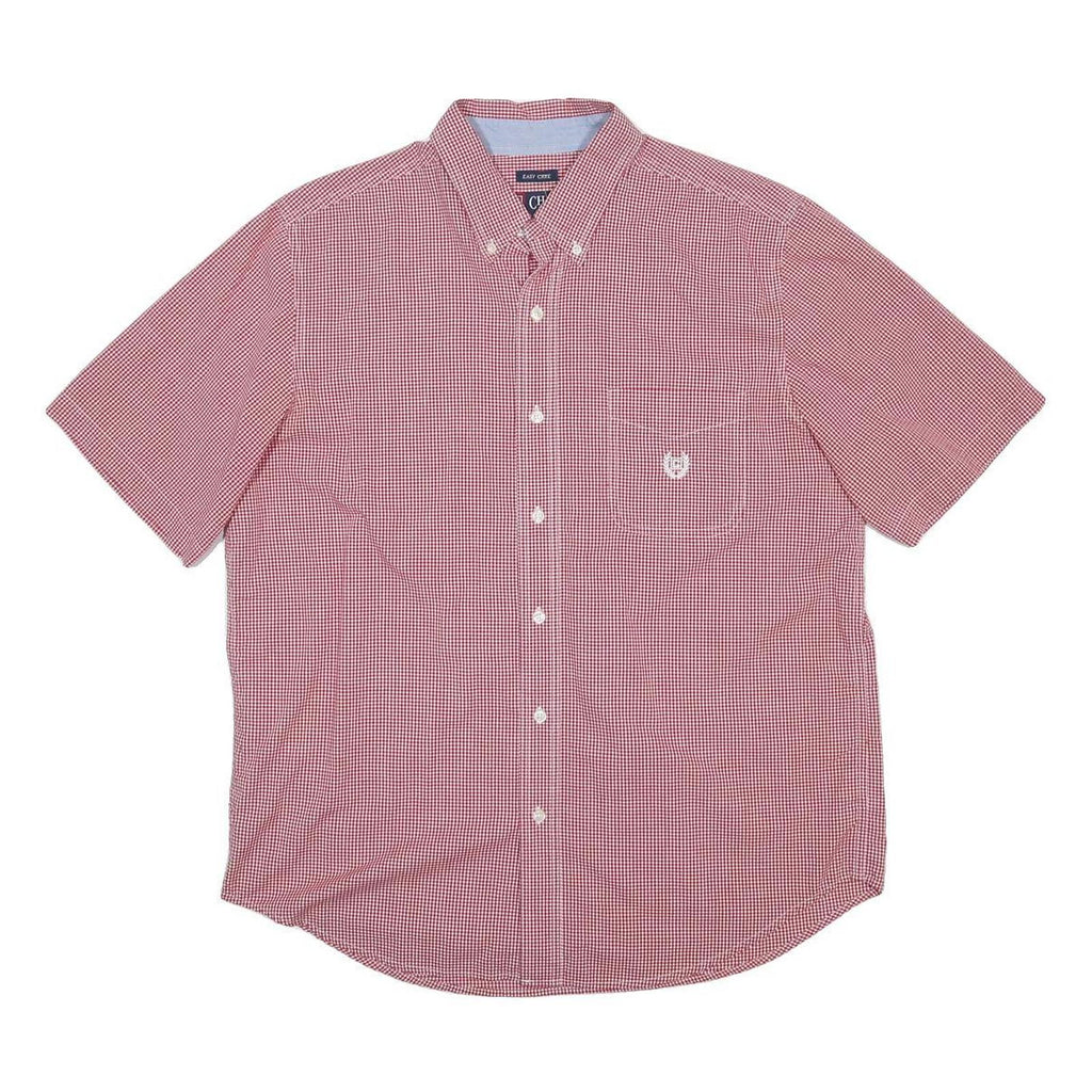 CHAPS Mens Red & White Checked Cotton Blend Shirt L Button Down Short Sleeve