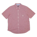 CHAPS Mens Red & White Checked Cotton Blend Shirt L Button Down Short Sleeve