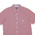 CHAPS Mens Red & White Checked Cotton Blend Shirt L Button Down Short Sleeve