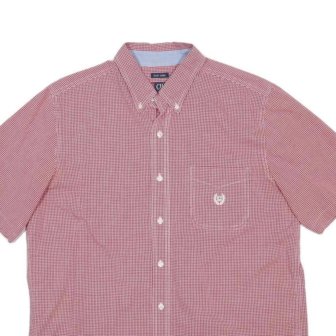 CHAPS Mens Red & White Checked Cotton Blend Shirt L Button Down Short Sleeve