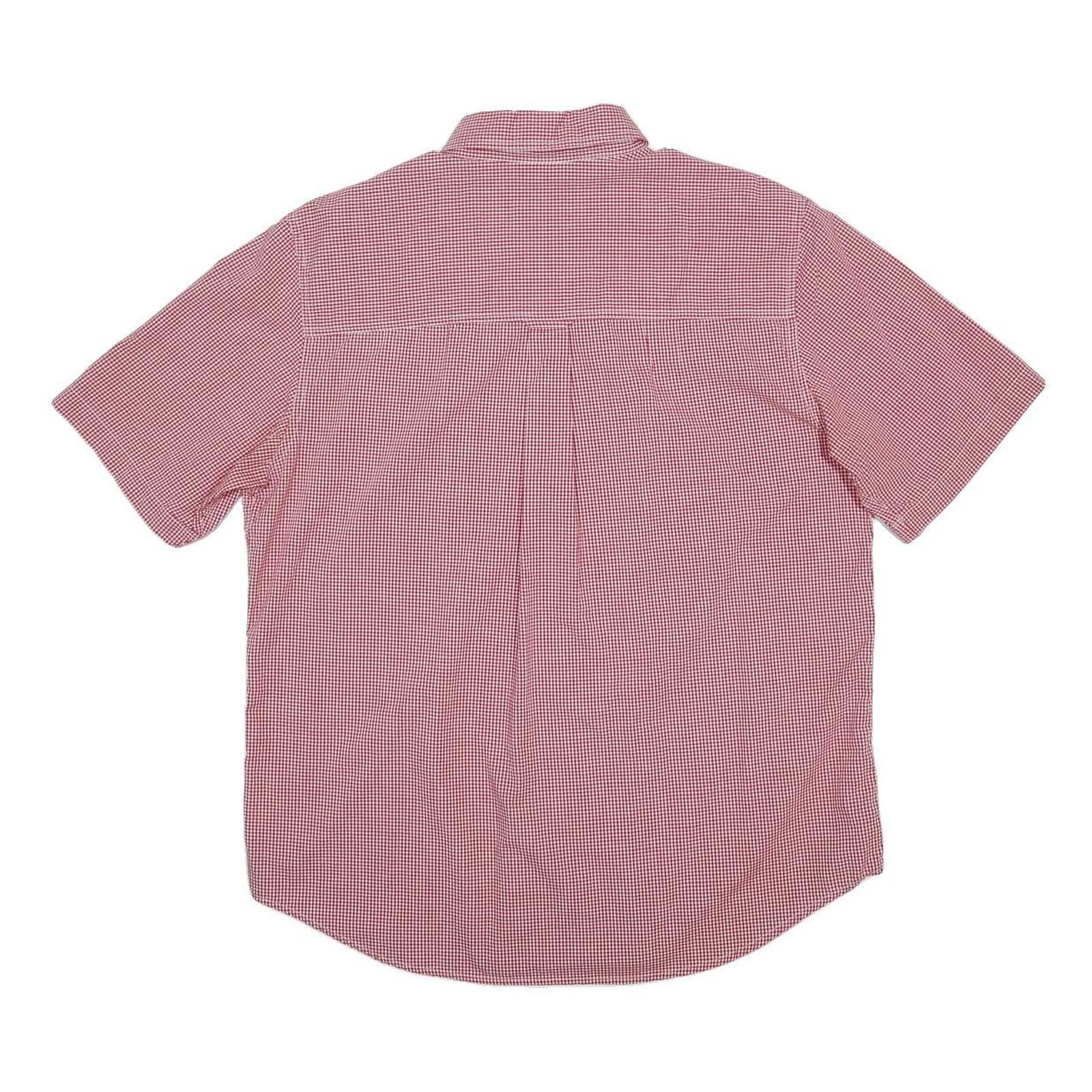 CHAPS Mens Red & White Checked Cotton Blend Shirt L Button Down Short Sleeve