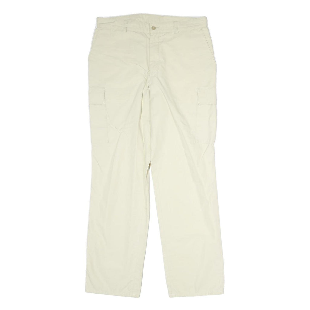 Mens Cream Polyester Regular Fit Cargo Trousers W32 L30 Casual Lightweight Zip