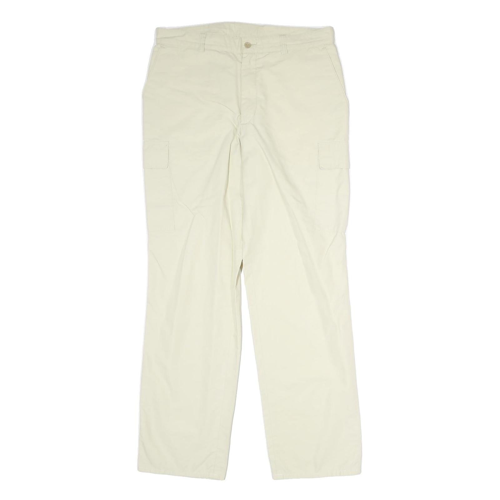 Mens Cream Polyester Regular Fit Cargo Trousers W32 L30 Casual Lightweight Zip