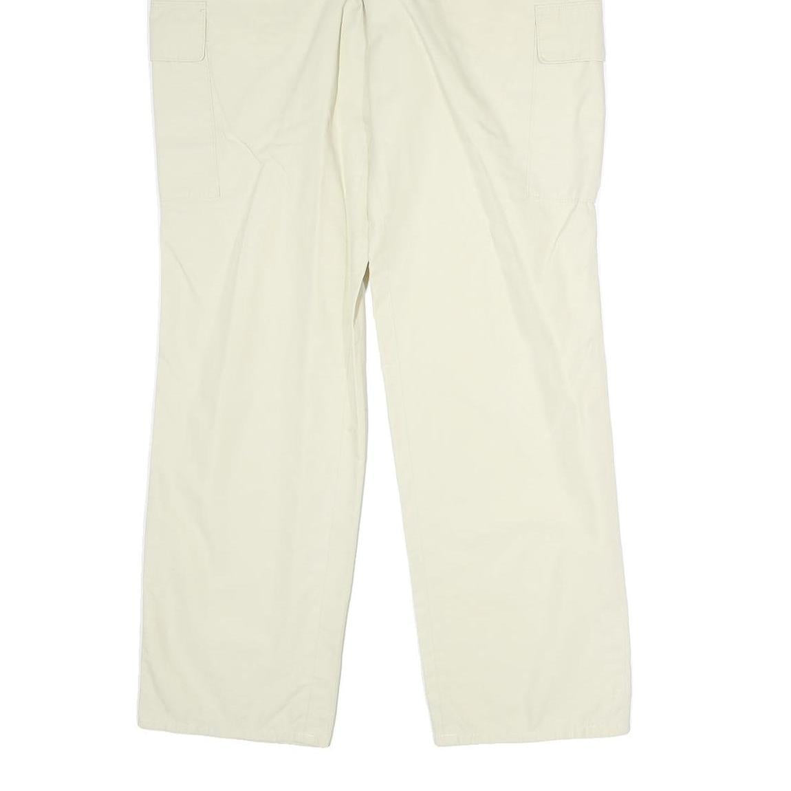 Mens Cream Polyester Regular Fit Cargo Trousers W32 L30 Casual Lightweight Zip