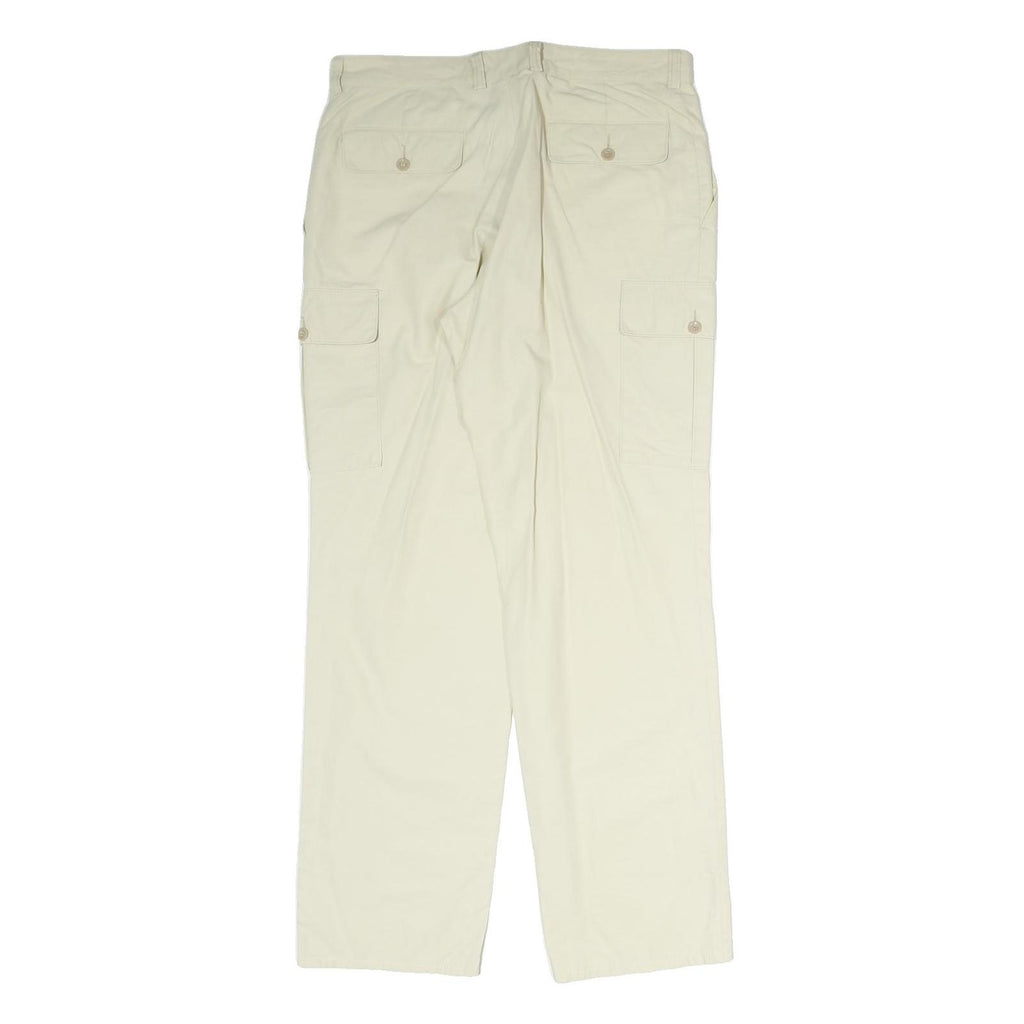 Mens Cream Polyester Regular Fit Cargo Trousers W32 L30 Casual Lightweight Zip