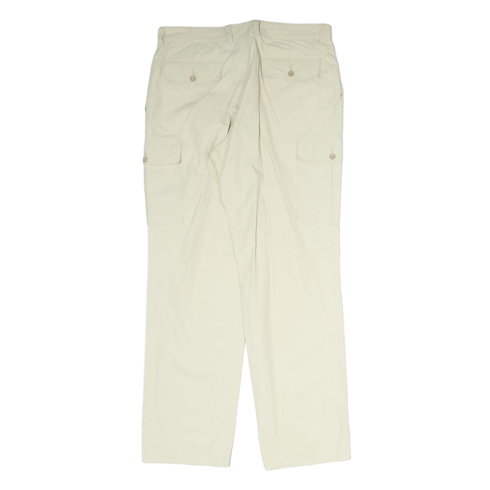 Mens Cream Polyester Regular Fit Cargo Trousers W32 L30 Casual Lightweight Zip
