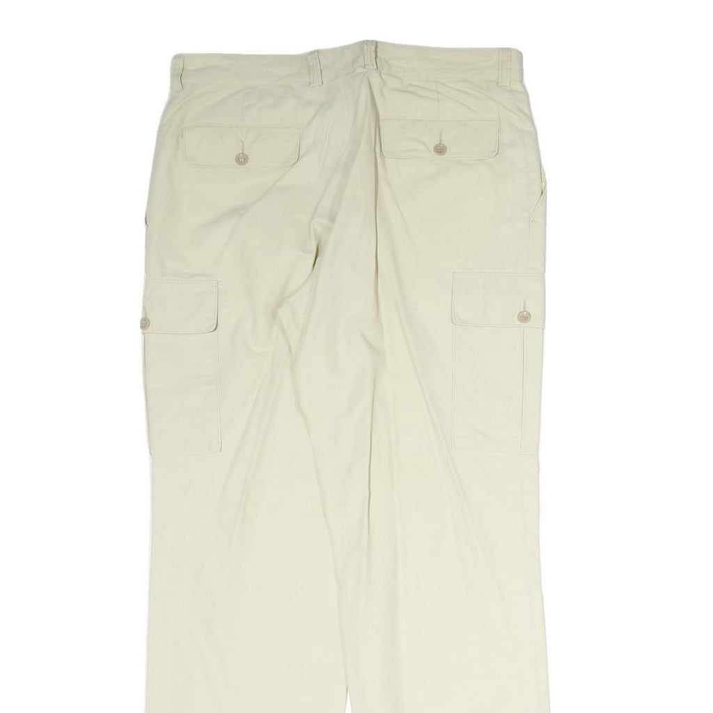 Mens Cream Polyester Regular Fit Cargo Trousers W32 L30 Casual Lightweight Zip
