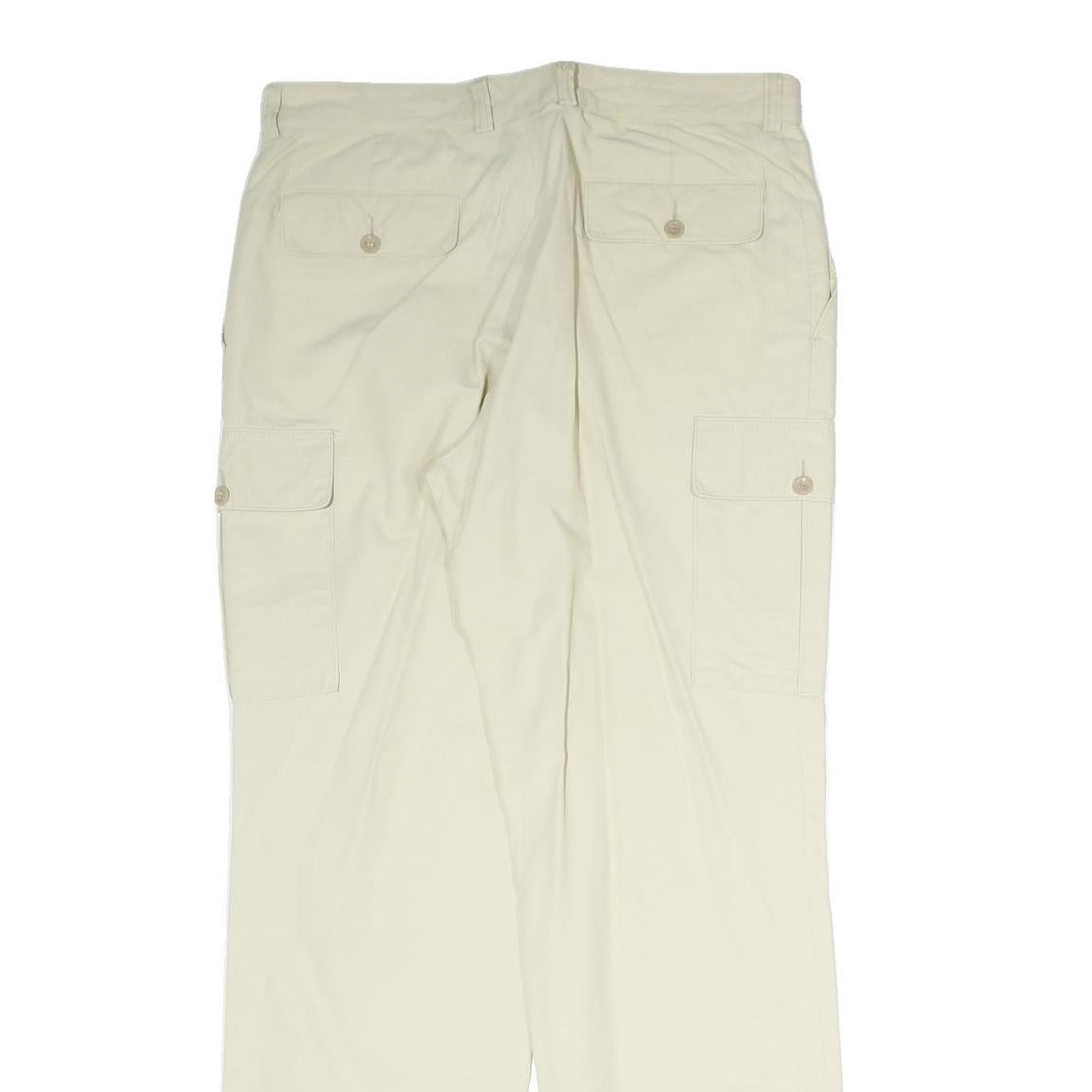 Mens Cream Polyester Regular Fit Cargo Trousers W32 L30 Casual Lightweight Zip
