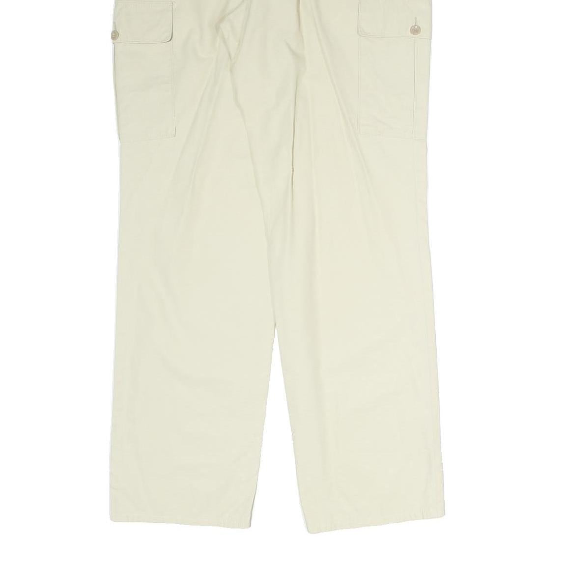 Mens Cream Polyester Regular Fit Cargo Trousers W32 L30 Casual Lightweight Zip