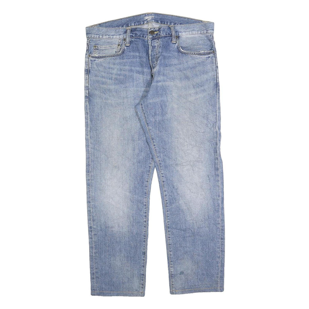 CARHARTT Mens Relaxed Blue Denim Medium Wash W37 L28 Zip Closure Work Jeans