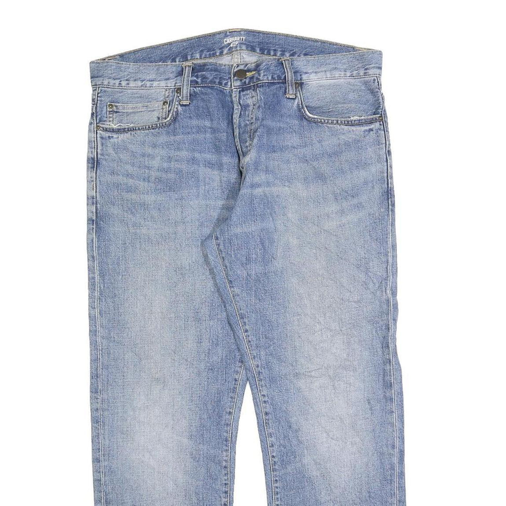 CARHARTT Mens Relaxed Blue Denim Medium Wash W37 L28 Zip Closure Work Jeans
