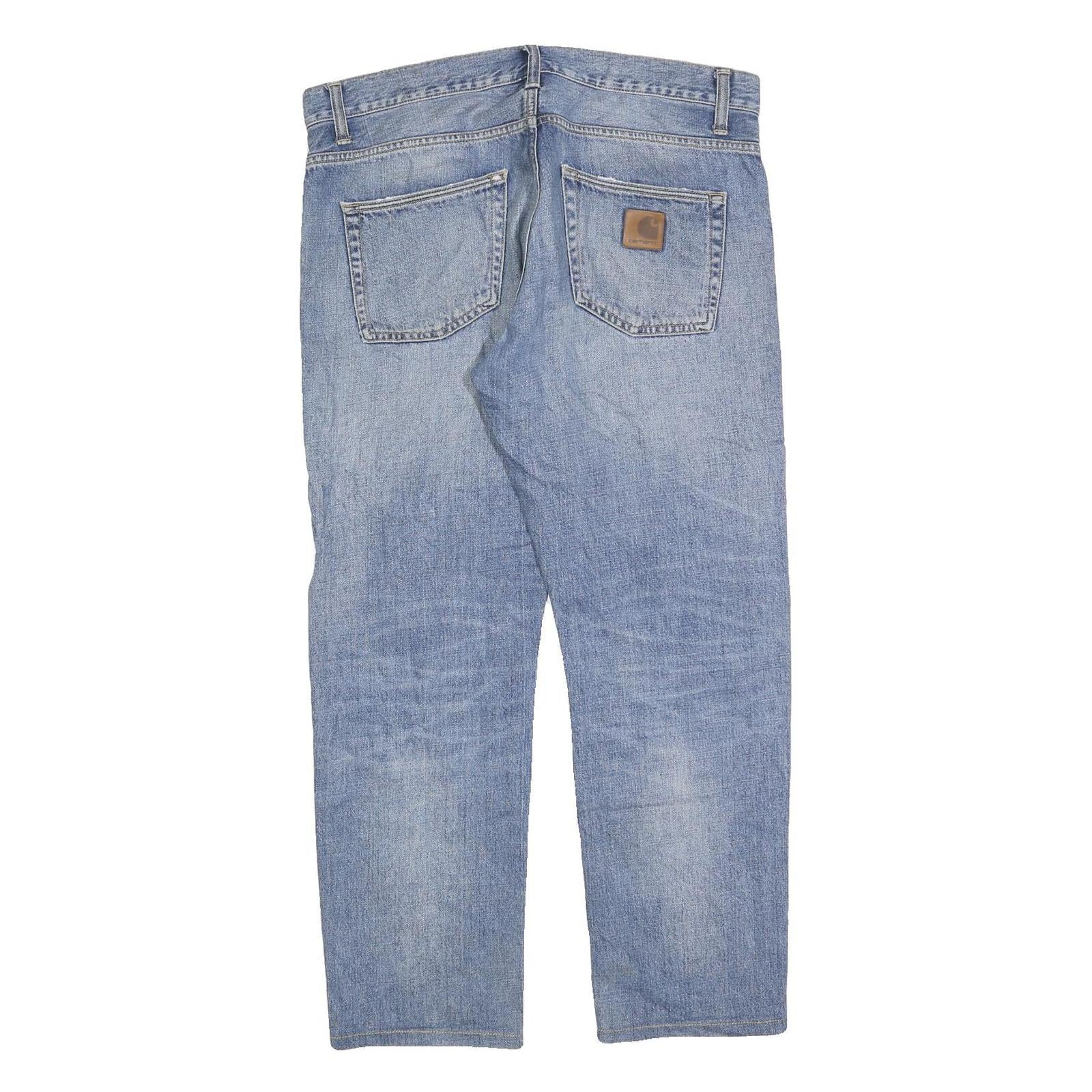 CARHARTT Mens Relaxed Blue Denim Medium Wash W37 L28 Zip Closure Work Jeans