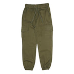 Mens Cotton Blend Olive Green Trousers Regular Fit Cargo W28 L29 Drawstring