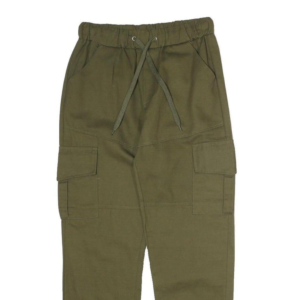 Mens Cotton Blend Olive Green Trousers Regular Fit Cargo W28 L29 Drawstring