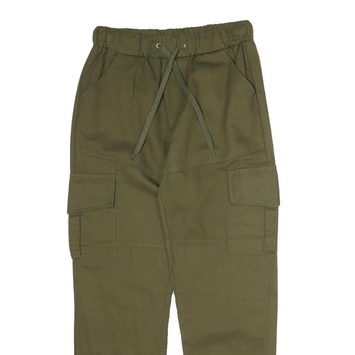 Mens Cotton Blend Olive Green Trousers Regular Fit Cargo W28 L29 Drawstring