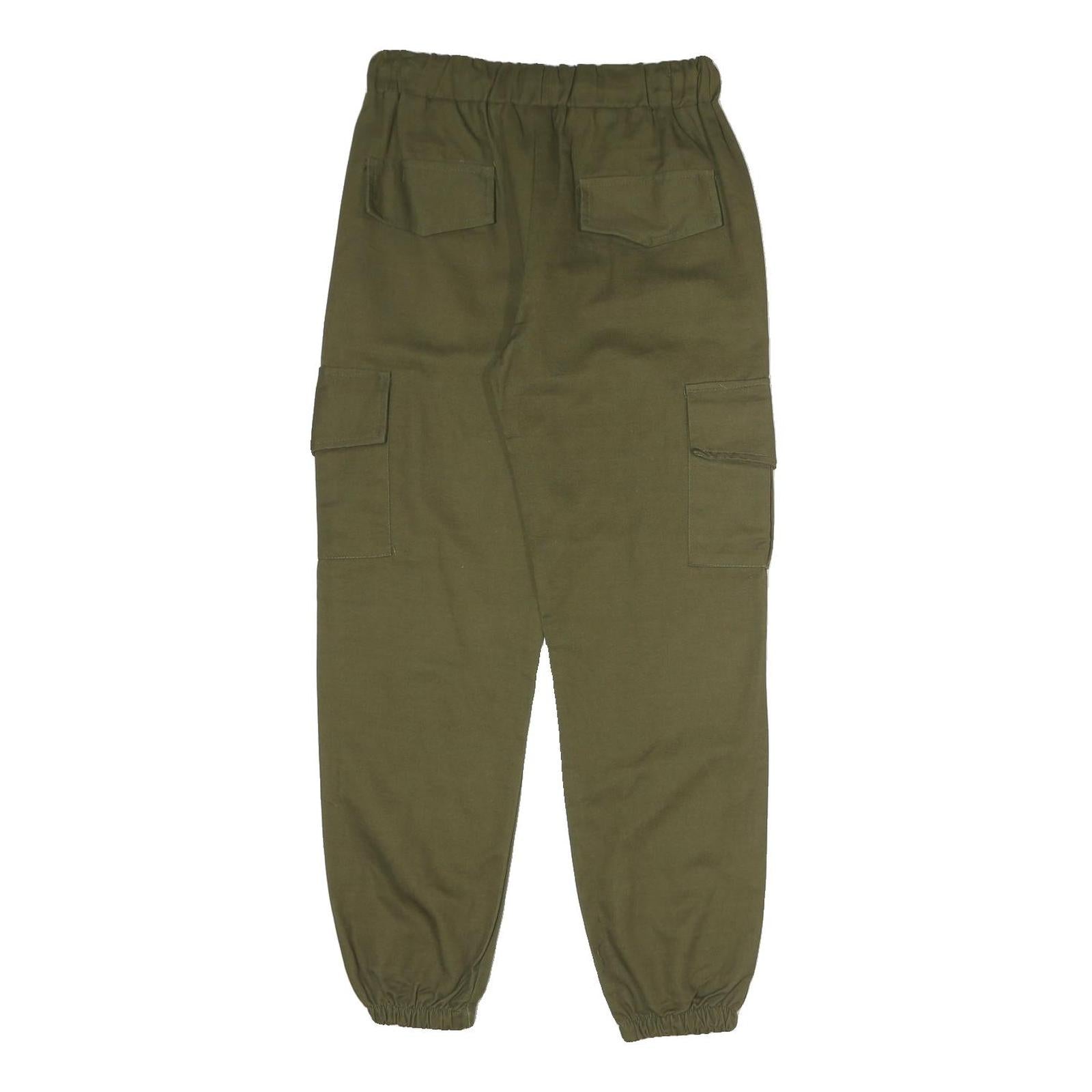 Mens Cotton Blend Olive Green Trousers Regular Fit Cargo W28 L29 Drawstring