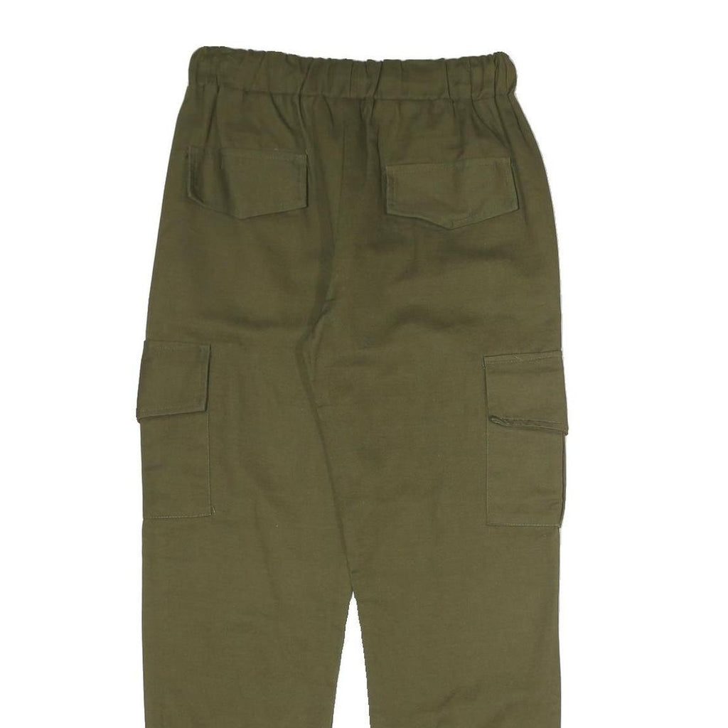 Mens Cotton Blend Olive Green Trousers Regular Fit Cargo W28 L29 Drawstring