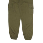 Mens Cotton Blend Olive Green Trousers Regular Fit Cargo W28 L29 Drawstring