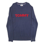TOMMY HILFIGER Mens Blue Navy Cotton Blend Plain Crew Neck Basic Knit Jumper XL