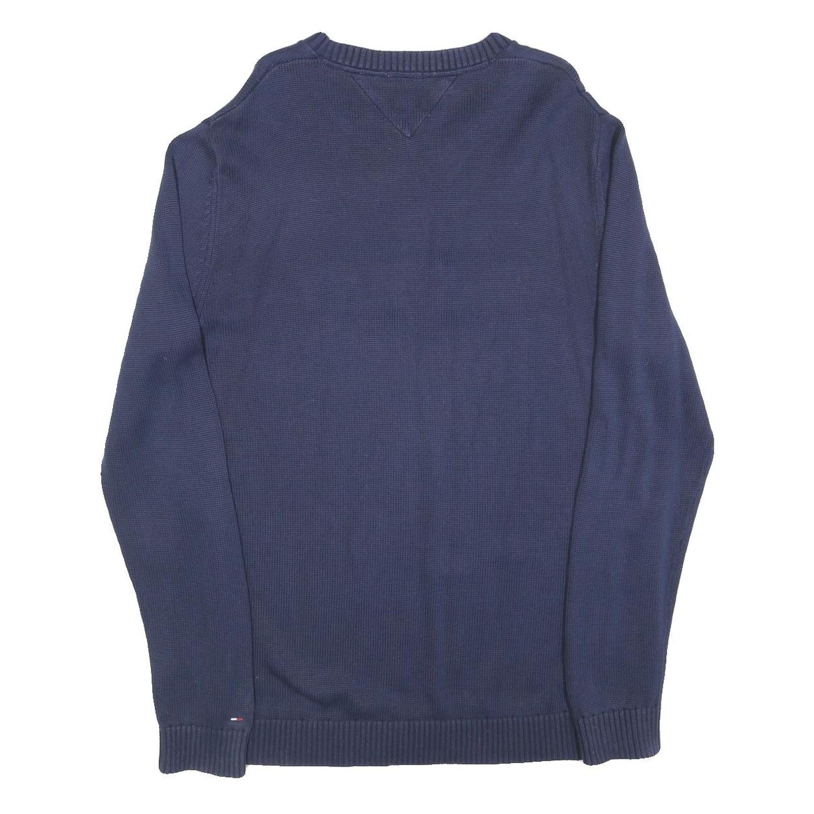 TOMMY HILFIGER Mens Blue Navy Cotton Blend Plain Crew Neck Basic Knit Jumper XL
