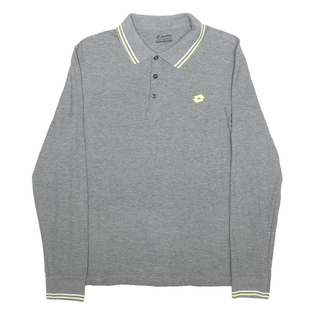 LOTTO Mens Grey Long Sleeve Plain Polo Shirt L Cotton Blend Sports Casual