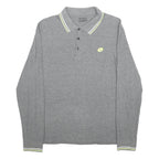 LOTTO Mens Grey Long Sleeve Plain Polo Shirt L Cotton Blend Sports Casual