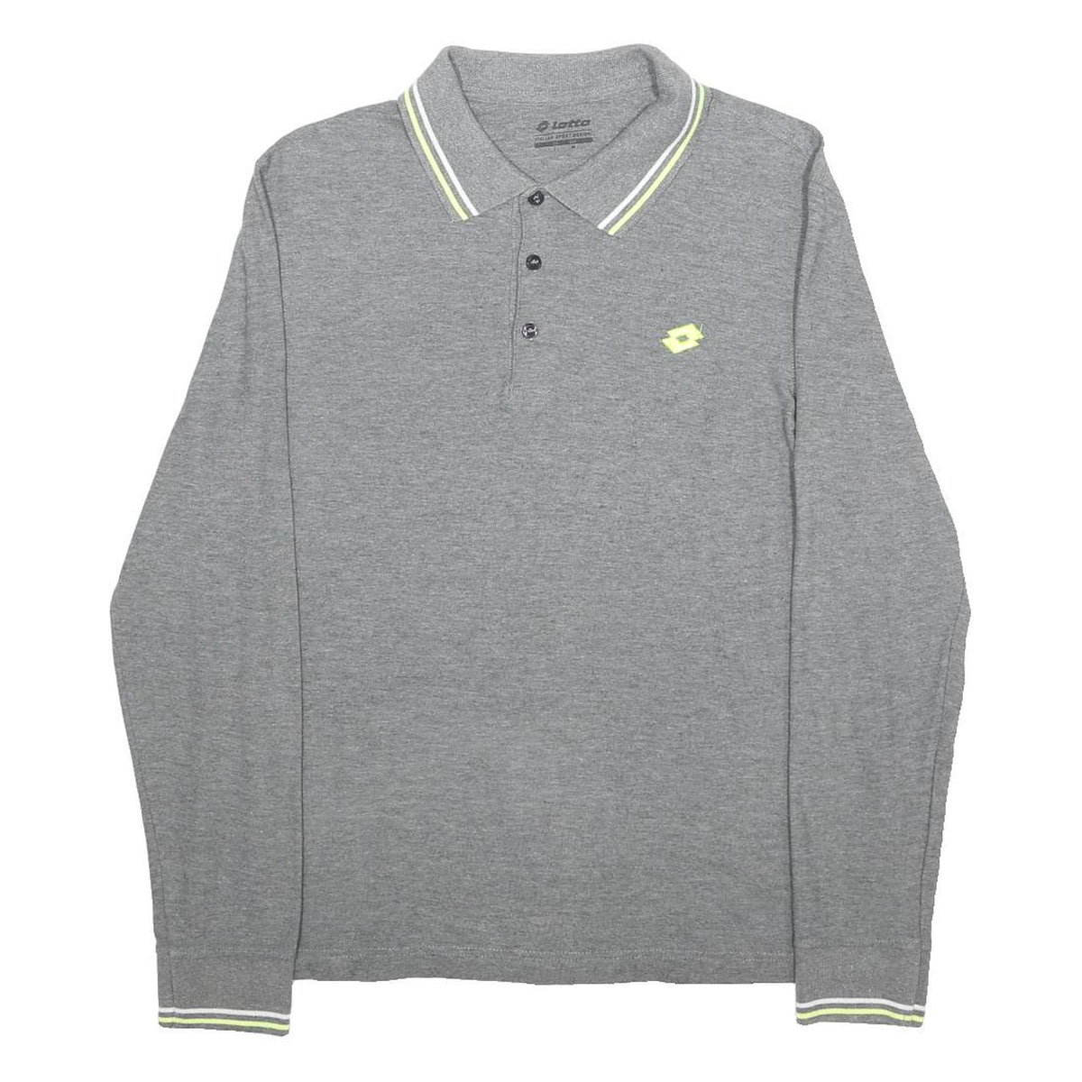 LOTTO Mens Grey Long Sleeve Plain Polo Shirt L Cotton Blend Sports Casual