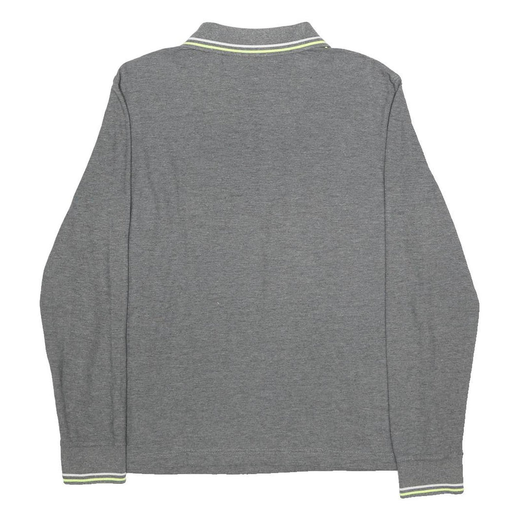 LOTTO Mens Grey Long Sleeve Plain Polo Shirt L Cotton Blend Sports Casual