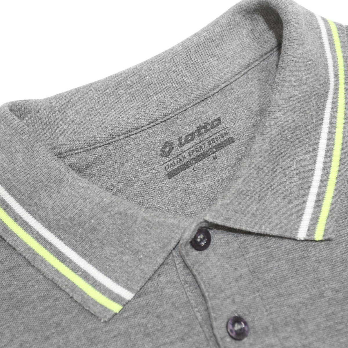 LOTTO Mens Grey Long Sleeve Plain Polo Shirt L Cotton Blend Sports Casual