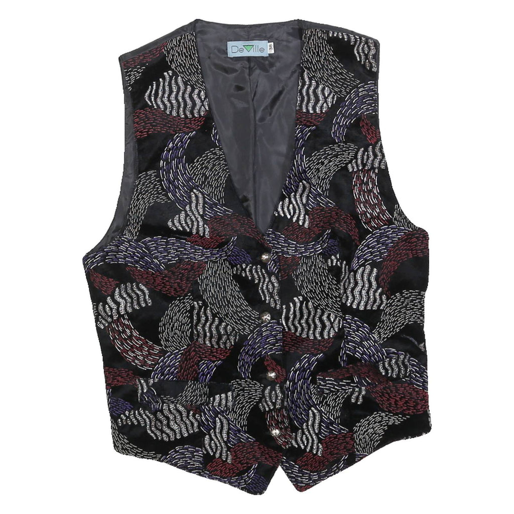 DEVILLE Womens Black & Multi Colour Button Jacket S Cotton Blend Abstract