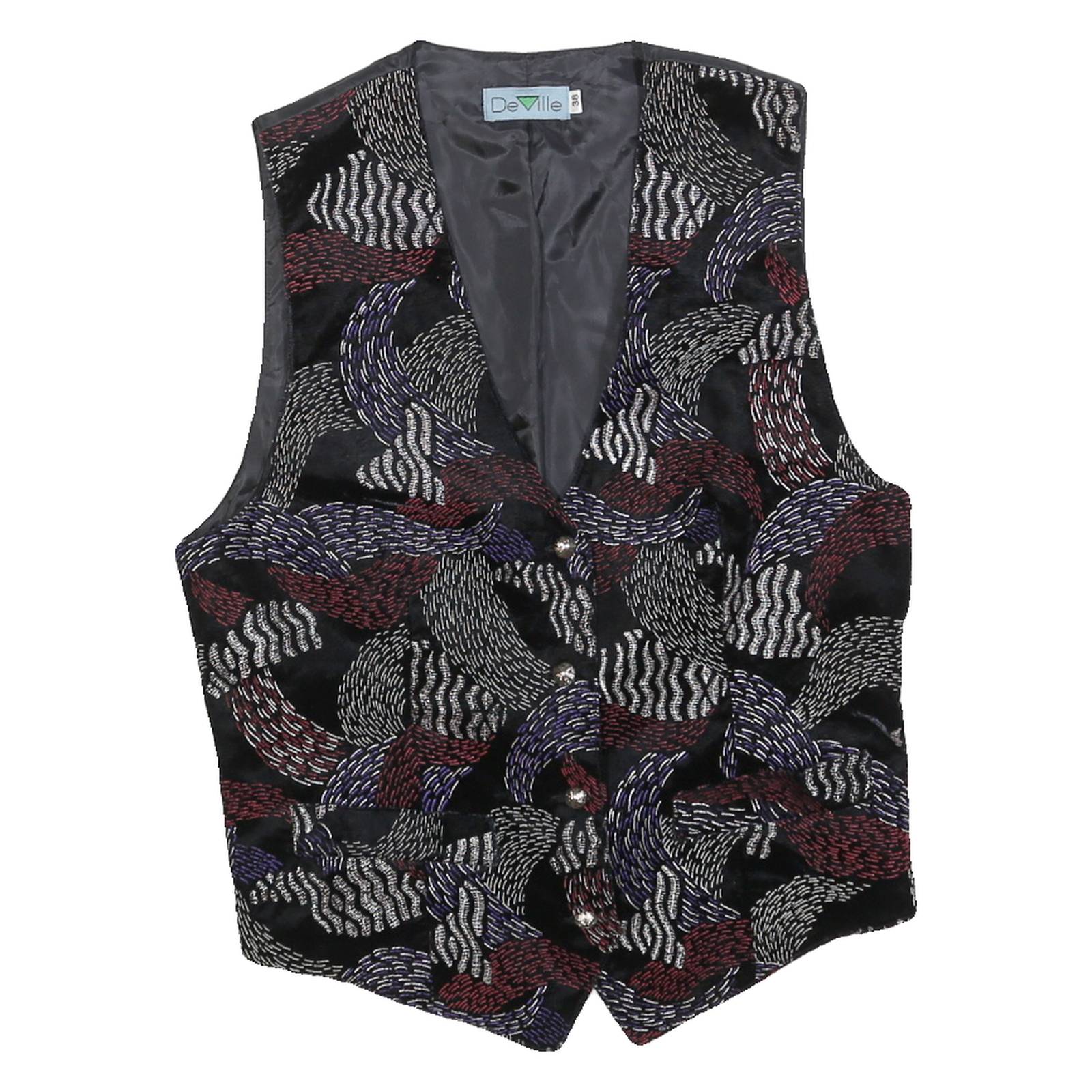 DEVILLE Womens Black & Multi Colour Button Jacket S Cotton Blend Abstract