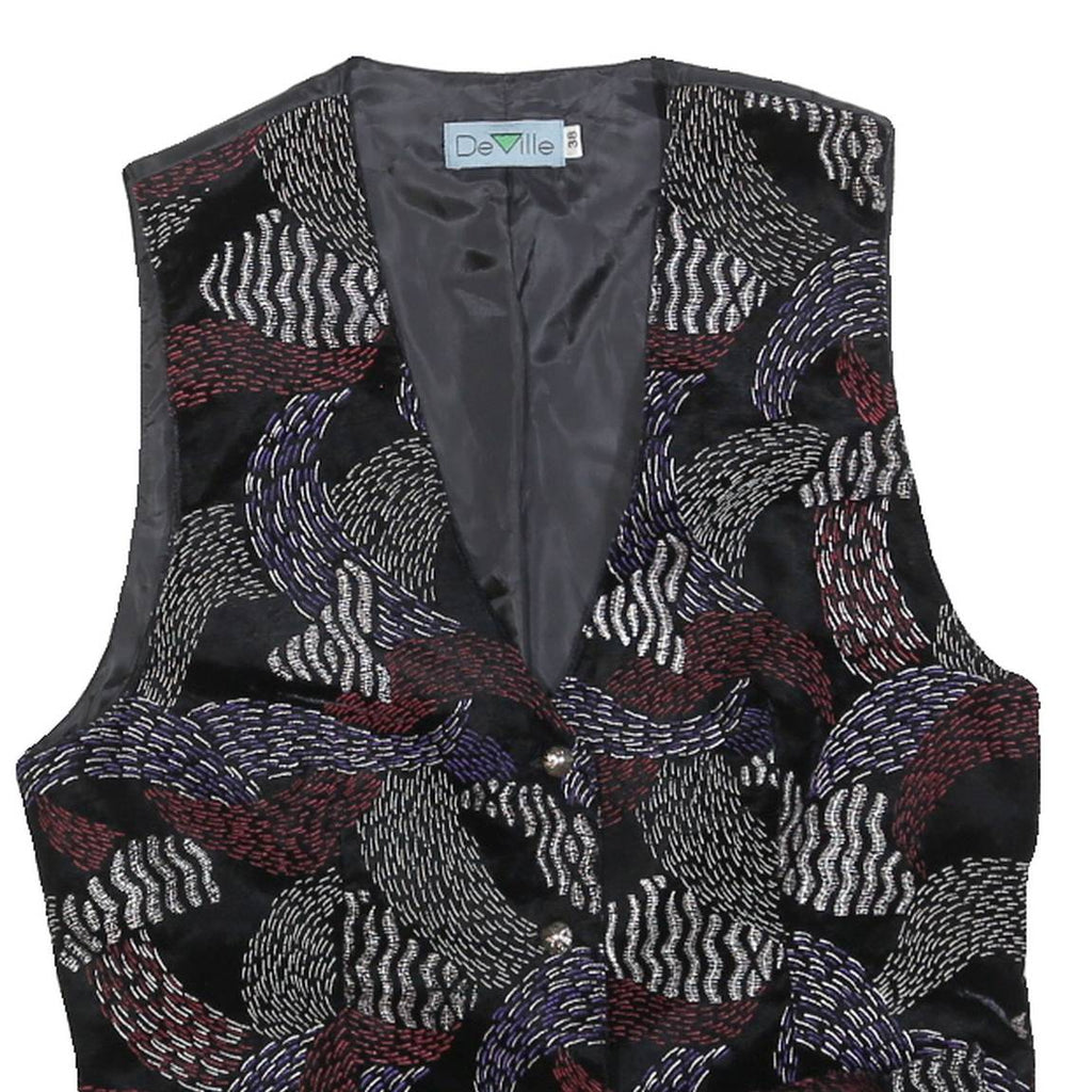 DEVILLE Womens Black & Multi Colour Button Jacket S Cotton Blend Abstract