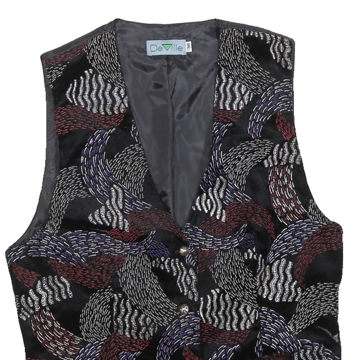 DEVILLE Womens Black & Multi Colour Button Jacket S Cotton Blend Abstract