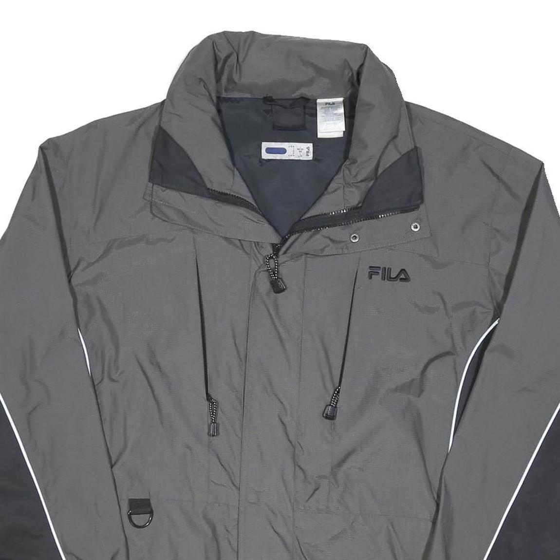 FILA Mens Grey & Black Sports Zip Jacket L Polyester Blend Plain Lightweight