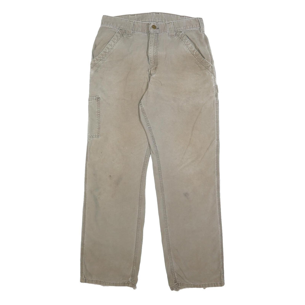 CARHARTT Mens Cotton Blend Beige Regular Straight Trousers W30 L30 Durable