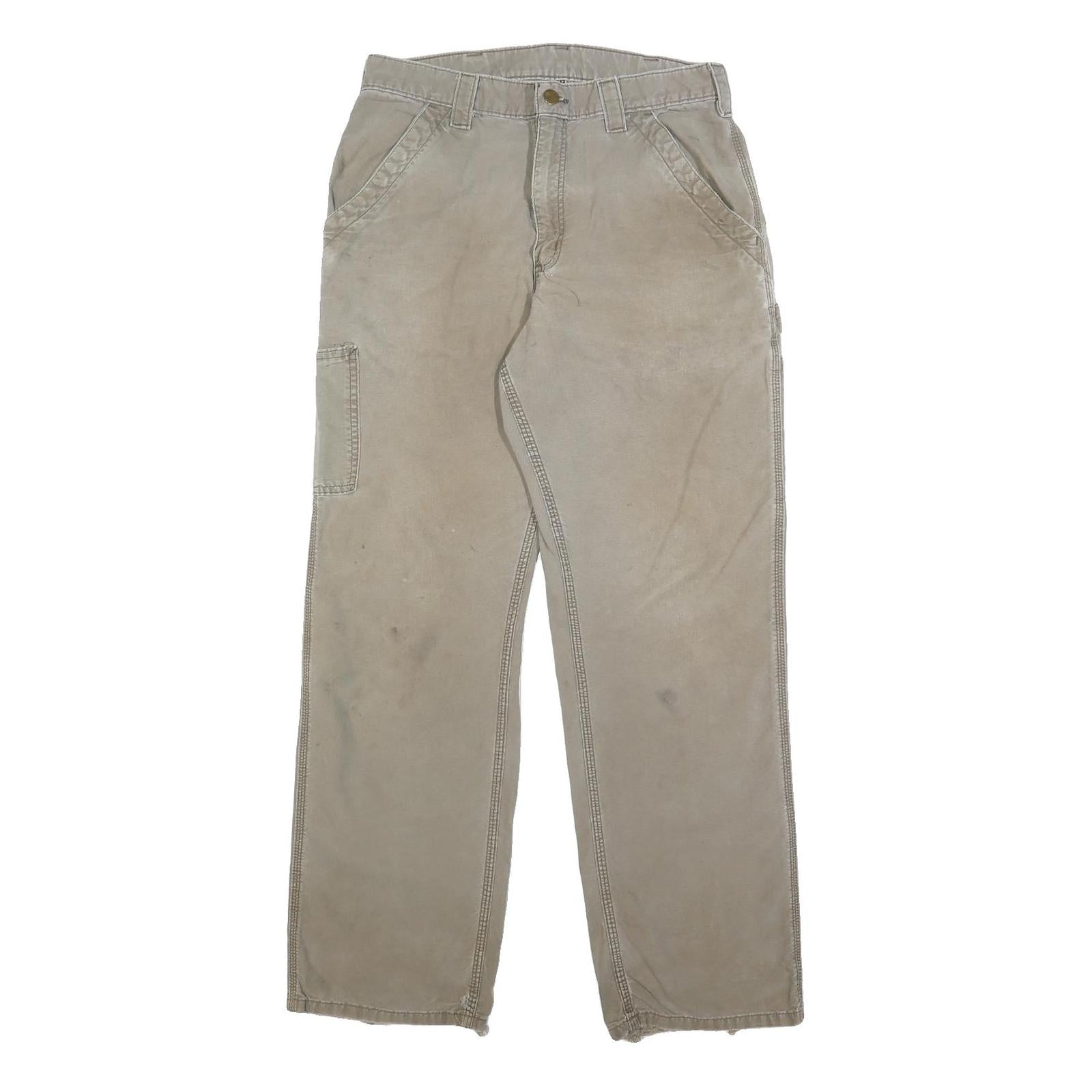CARHARTT Mens Cotton Blend Beige Regular Straight Trousers W30 L30 Durable