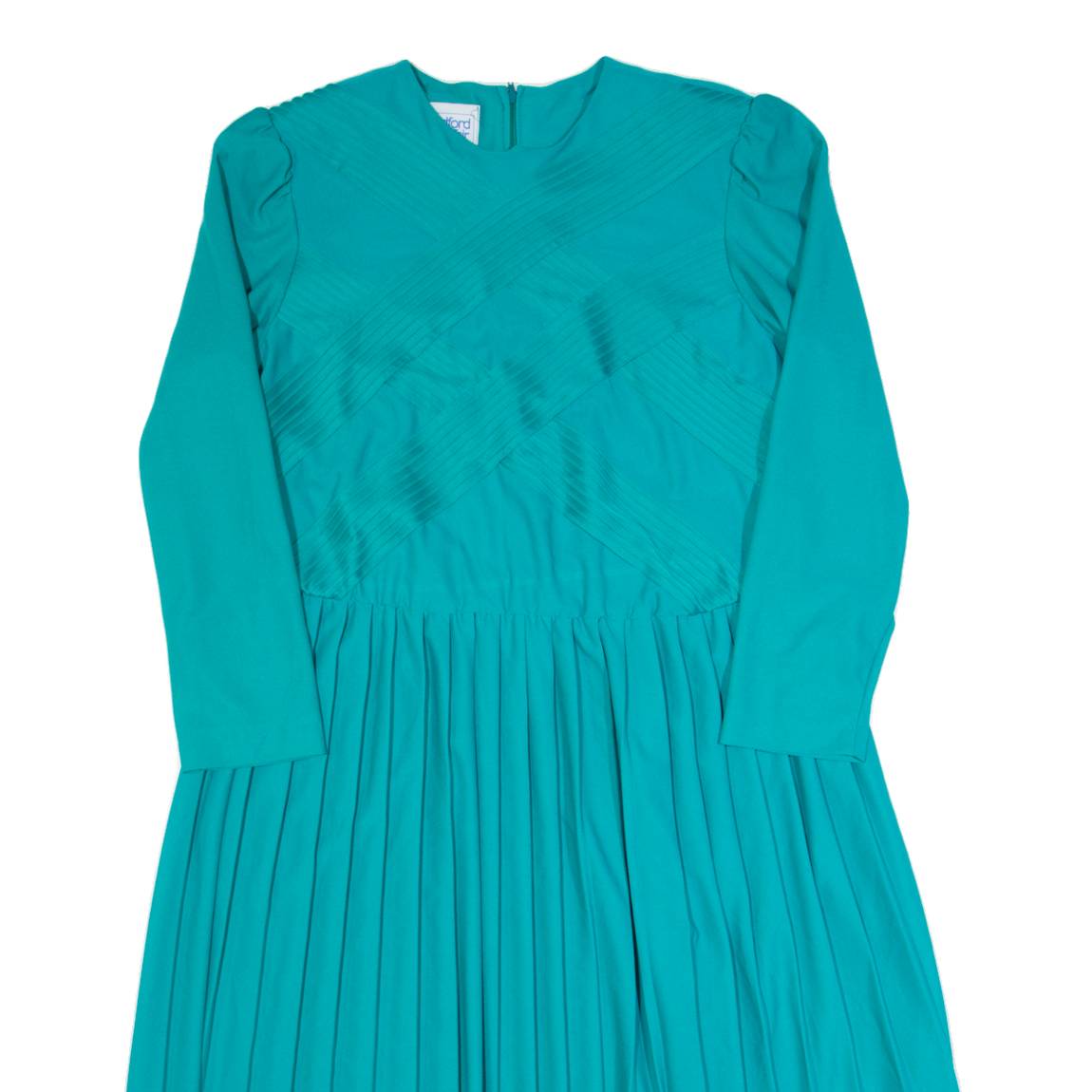 BEDFORD FAIR Womens A-Line Dress Blue 90s Long Sleeve Midi L