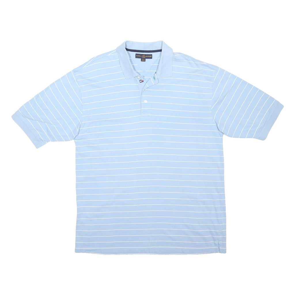 TOMMY HILFIGER Mens Blue & White Striped Short Sleeve Polo Shirt XL Cotton Blend