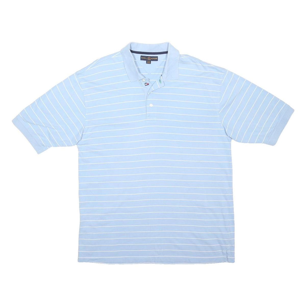 TOMMY HILFIGER Mens Blue & White Striped Short Sleeve Polo Shirt XL Cotton Blend