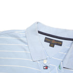 TOMMY HILFIGER Mens Blue & White Striped Short Sleeve Polo Shirt XL Cotton Blend